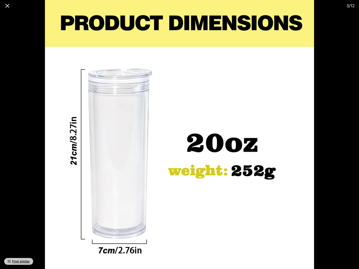 20 OZ White Twist Plastic Double Wall Snow Globe with screw lid, White inner cup for UV sticker,